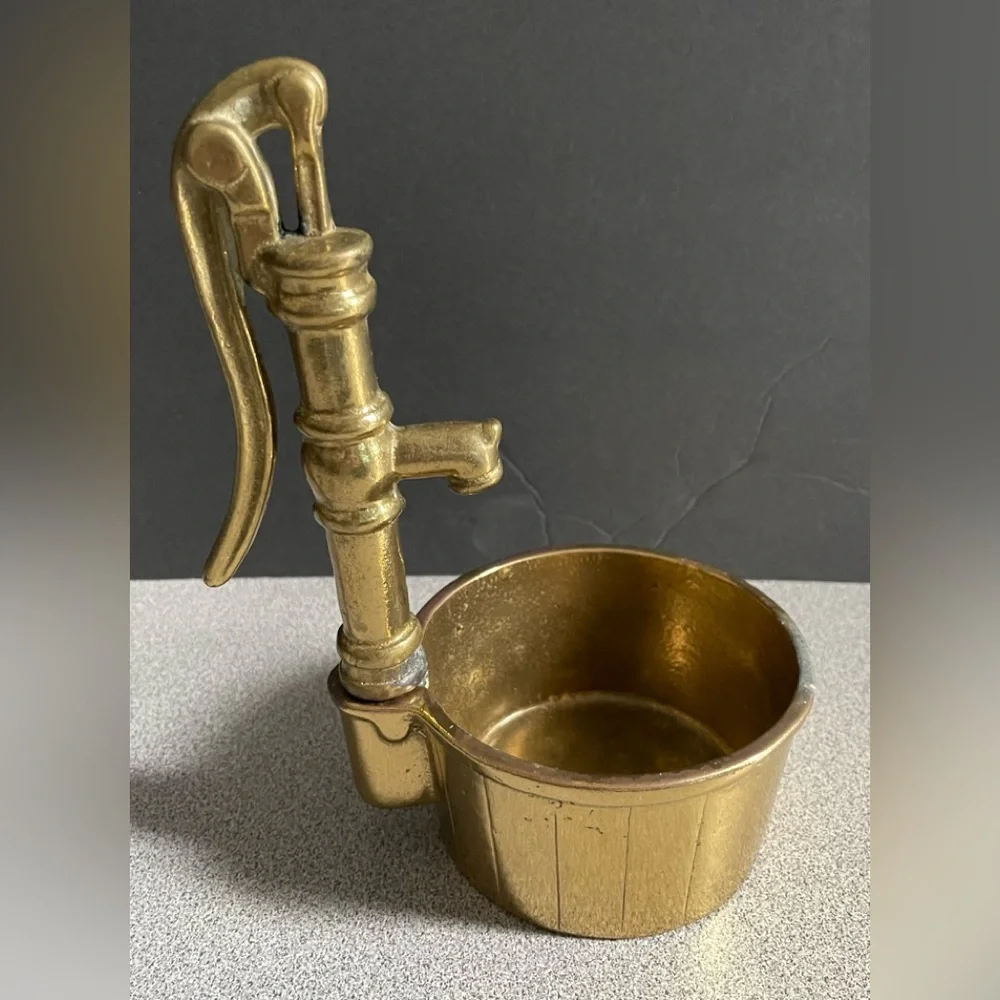 Vintage Solid Brass Water Pump & Barrel Planter 2pc - Picture 3 of 15